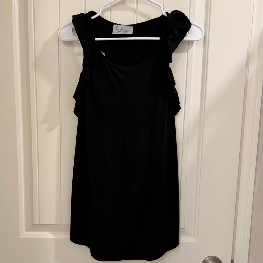 Black Sleeveless Top with Ruffle Detail